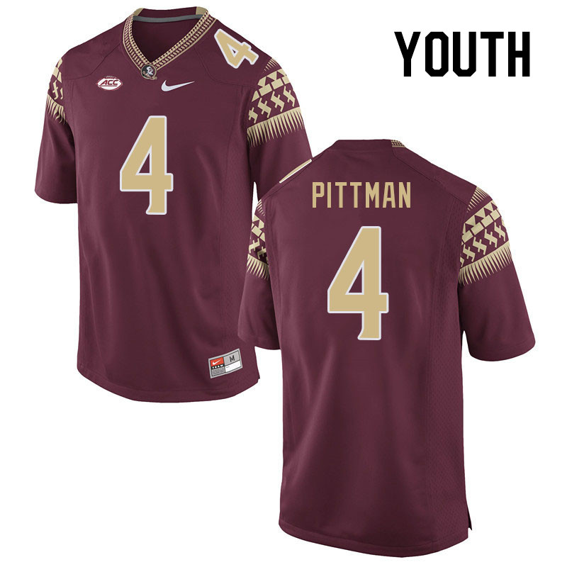 Youth #4 Mycah Pittman Florida State Seminoles College Football Jerseys Stitched-Garnet - Click Image to Close